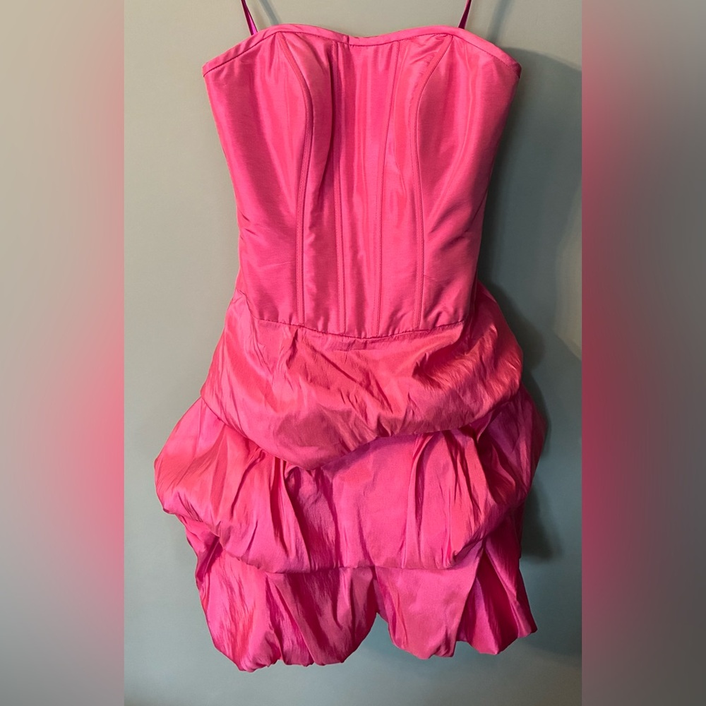 Vibrant Mori Lee Pink Strapless Mini Dress